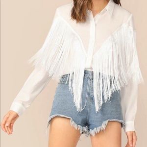 White fringe button up